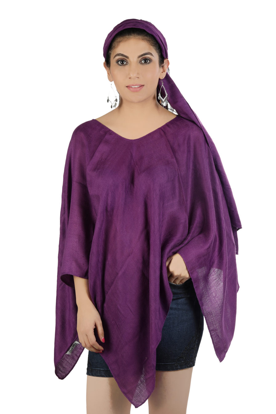 Woolly Twill Poncho With Maching Scarves