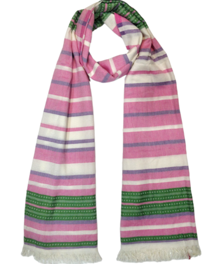 Cotton Modal Diamond weave Pink and green stripes Scarves
