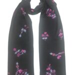 Flower Printed Embroidered Wool Scarf