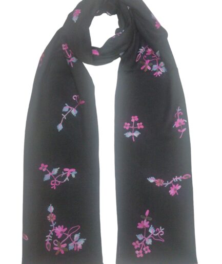 Flower Printed Embroidered Wool Scarf